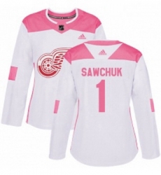 Womens Adidas Detroit Red Wings 1 Terry Sawchuk Authentic WhitePink Fashion NHL Jersey 