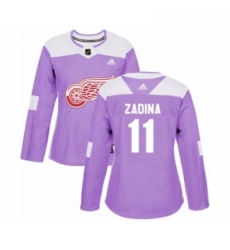 Womens Adidas Detroit Red Wings 11 Filip Zadina Authentic Purple Fights Cancer Practice NHL Jersey 