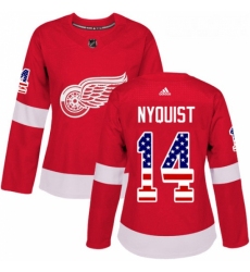 Womens Adidas Detroit Red Wings 14 Gustav Nyquist Authentic Red USA Flag Fashion NHL Jersey 