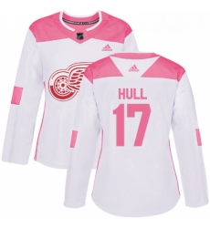 Womens Adidas Detroit Red Wings 17 Brett Hull Authentic WhitePink Fashion NHL Jersey 