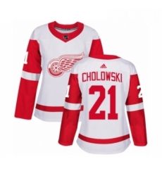 Womens Adidas Detroit Red Wings 21 Dennis Cholowski Authentic White Away NHL Jersey 