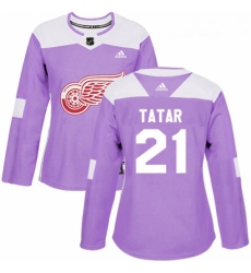 Womens Adidas Detroit Red Wings 21 Tomas Tatar Authentic Purple Fights Cancer Practice NHL Jersey 