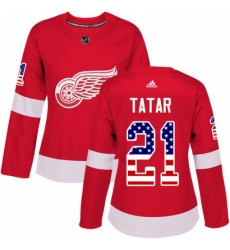 Womens Adidas Detroit Red Wings 21 Tomas Tatar Authentic Red USA Flag Fashion NHL Jersey 