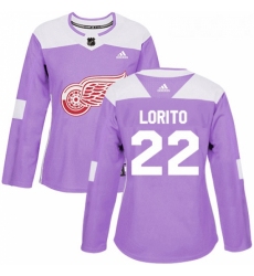 Womens Adidas Detroit Red Wings 22 Matthew Lorito Authentic Purple Fights Cancer Practice NHL Jersey 
