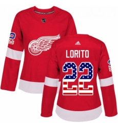 Womens Adidas Detroit Red Wings 22 Matthew Lorito Authentic Red USA Flag Fashion NHL Jersey 