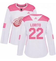 Womens Adidas Detroit Red Wings 22 Matthew Lorito Authentic WhitePink Fashion NHL Jersey 