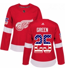 Womens Adidas Detroit Red Wings 25 Mike Green Authentic Red USA Flag Fashion NHL Jersey 