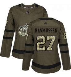 Womens Adidas Detroit Red Wings 27 Michael Rasmussen Authentic Green Salute to Service NHL Jersey 