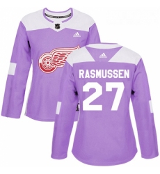 Womens Adidas Detroit Red Wings 27 Michael Rasmussen Authentic Purple Fights Cancer Practice NHL Jersey 