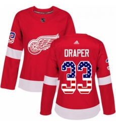 Womens Adidas Detroit Red Wings 33 Kris Draper Authentic Red USA Flag Fashion NHL Jersey 
