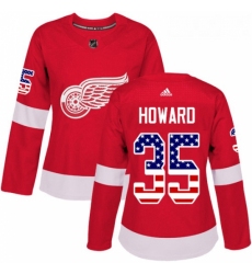 Womens Adidas Detroit Red Wings 35 Jimmy Howard Authentic Red USA Flag Fashion NHL Jersey 