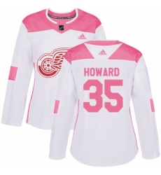 Womens Adidas Detroit Red Wings 35 Jimmy Howard Authentic WhitePink Fashion NHL Jersey 