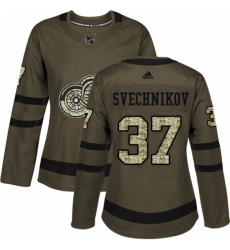 Womens Adidas Detroit Red Wings 37 Evgeny Svechnikov Authentic Green Salute to Service NHL Jersey 