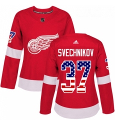 Womens Adidas Detroit Red Wings 37 Evgeny Svechnikov Authentic Red USA Flag Fashion NHL Jersey 