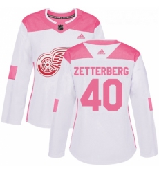 Womens Adidas Detroit Red Wings 40 Henrik Zetterberg Authentic WhitePink Fashion NHL Jersey 