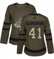 Womens Adidas Detroit Red Wings 41 Luke Glendening Authentic Green Salute to Service NHL Jersey 