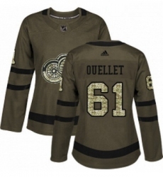Womens Adidas Detroit Red Wings 61 Xavier Ouellet Authentic Green Salute to Service NHL Jersey 