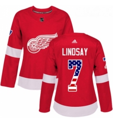 Womens Adidas Detroit Red Wings 7 Ted Lindsay Authentic Red USA Flag Fashion NHL Jersey 