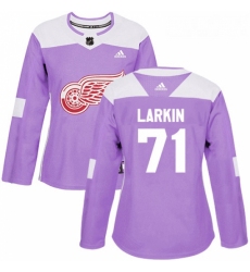 Womens Adidas Detroit Red Wings 71 Dylan Larkin Authentic Purple Fights Cancer Practice NHL Jersey 