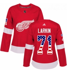 Womens Adidas Detroit Red Wings 71 Dylan Larkin Authentic Red USA Flag Fashion NHL Jersey 