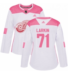 Womens Adidas Detroit Red Wings 71 Dylan Larkin Authentic WhitePink Fashion NHL Jersey 