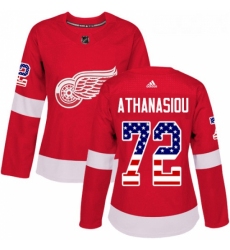 Womens Adidas Detroit Red Wings 72 Andreas Athanasiou Authentic Red USA Flag Fashion NHL Jersey 