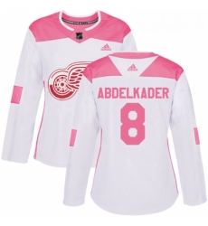 Womens Adidas Detroit Red Wings 8 Justin Abdelkader Authentic WhitePink Fashion NHL Jersey 