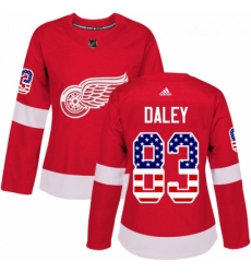 Womens Adidas Detroit Red Wings 83 Trevor Daley Authentic Red USA Flag Fashion NHL Jersey 