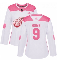 Womens Adidas Detroit Red Wings 9 Gordie Howe Authentic WhitePink Fashion NHL Jersey 