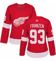 Womens Adidas Detroit Red Wings 93 Johan Franzen Authentic Red Home NHL Jersey 