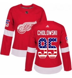 Womens Adidas Detroit Red Wings 95 Dennis Cholowski Authentic Red USA Flag Fashion NHL Jersey 