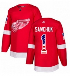 Youth Adidas Detroit Red Wings 1 Terry Sawchuk Authentic Red USA Flag Fashion NHL Jersey 