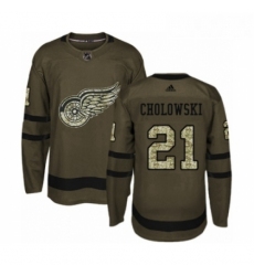 Youth Adidas Detroit Red Wings 21 Dennis Cholowski Premier Green Salute to Service NHL Jersey 