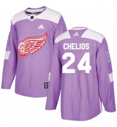 Youth Adidas Detroit Red Wings 24 Chris Chelios Authentic Purple Fights Cancer Practice NHL Jersey 