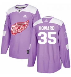 Youth Adidas Detroit Red Wings 35 Jimmy Howard Authentic Purple Fights Cancer Practice NHL Jersey 
