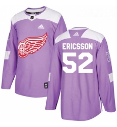 Youth Adidas Detroit Red Wings 52 Jonathan Ericsson Authentic Purple Fights Cancer Practice NHL Jersey 