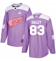 Youth Adidas Detroit Red Wings 83 Trevor Daley Authentic Purple Fights Cancer Practice NHL Jersey 