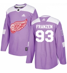 Youth Adidas Detroit Red Wings 93 Johan Franzen Authentic Purple Fights Cancer Practice NHL Jersey 