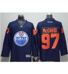 Edmonton Oilers #97 Connor McDavid Navy Blue Denim Stitched NHL Jersey