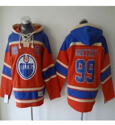 Edmonton Oilers #99 Wayne Gretzky Orange Sawyer Hooded Sweatshirt Stitched NHL Jersey