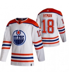 Men Edmonton Oilers 18 Zach Hyman 2021 Reverse Retro White Stitched Jersey