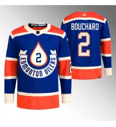 Men Edmonton Oilers 2 Evan Bouchard 2023 Royal Heritage Classic Primegreen Stitched Jersey