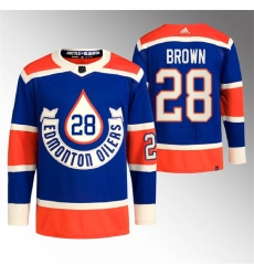 Men Edmonton Oilers 28 Connor Brown 2023 Royal Heritage Classic Primegreen Stitched Jersey