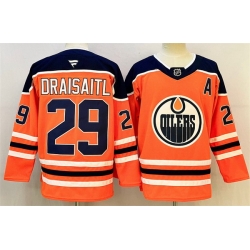 Men Edmonton Oilers 29 Leon Draisaitl Orange 2025 Stitched Hockey Jersey