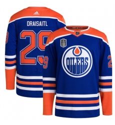 Men Edmonton Oilers 29 Leon Draisaitl Royal 2024 Stanley Cup Final Patch Stitched Jersey