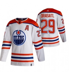 Men Edmonton Oilers 29 Leon Draisaitl White Adidas 2020 21 Reverse Retro Alternate NHL Jersey