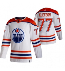 Men Edmonton Oilers 77 Oscar Klefblom White Adidas 2020 21 Reverse Retro Alternate NHL Jersey