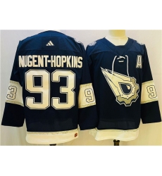 Men Edmonton Oilers 93 Ryan Nugent Hopkins Navy White Stitched Jersey