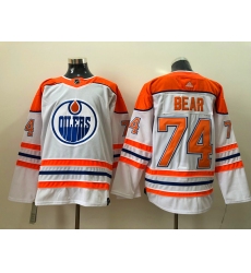 Men Edmonton Oilers Ethan Bear 74 White Orange 2021 Adidas Stitched NHL Jersey
