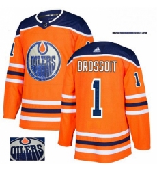 Mens Adidas Edmonton Oilers 1 Laurent Brossoit Authentic Orange Fashion Gold NHL Jersey 